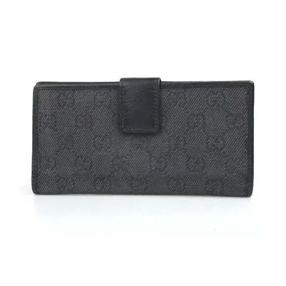 GUCCI WALLET BI FOLD 143389 0959 GG CANVAS Black Leather Authentic - Picture 5 of 11